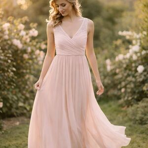 BHLDN Anthropologie Blush Pink Chiffon Maxi Dress Size 12 NWT Bridesmaid